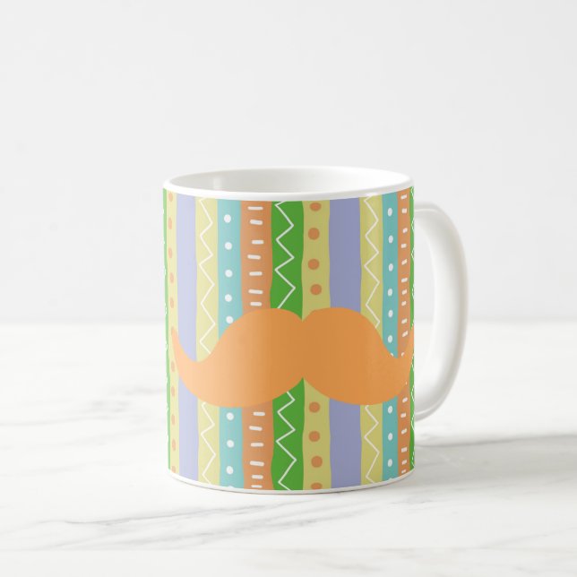 Taza De Café Naranja Mustache Fiesta Verde Amarillo Diversión S (Anverso derecho)