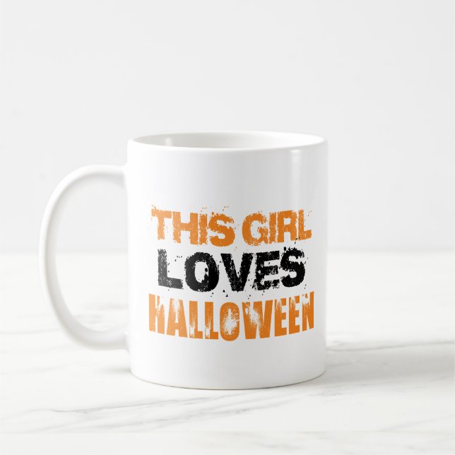 Taza De Café Naranja negro a este Chica le encanta Halloween (Izquierda)