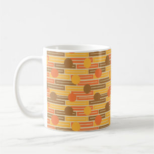 Taza De Café Naranja, Oro, Rectángulos y Círculos Marrones