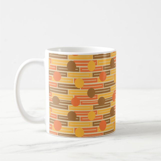 Taza De Café Naranja, Oro, Rectángulos y Círculos Marrones (Izquierda)