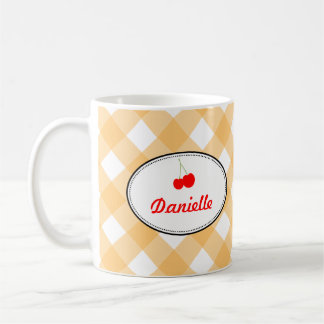 Taza De Café Naranja país gingham patrón cereza roja personal