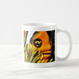 Taza De Café Naranja Payaso Pescado acuarela pintura original