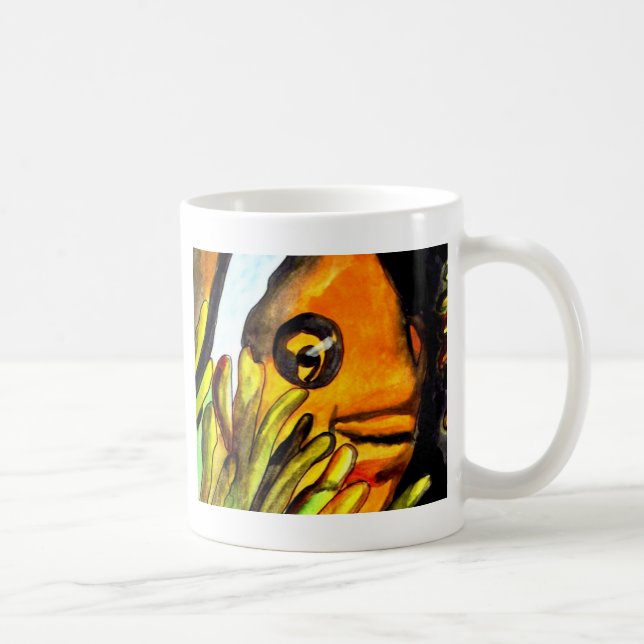Taza De Café Naranja Payaso Pescado acuarela pintura original (Derecha)