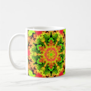 Taza De Café Naranja Psicodélico Verde de Flor Hippie y Rojo