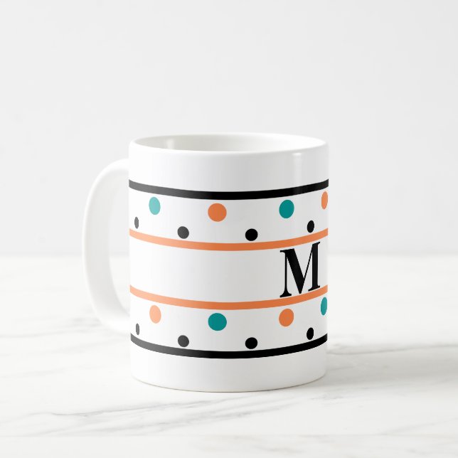 Taza De Café Naranja quemado de monograma puntos Verde azulados (Anverso izquierdo)