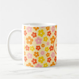 Taza De Café Naranja retro colorido Boho Flor Feliz cumpleaños