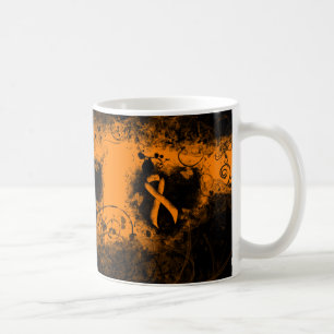 Taza De Café Naranja Ribbon Grunge Heart
