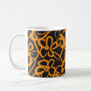 Taza De Café Naranja Rodamientos de pincel Floral retroceso de