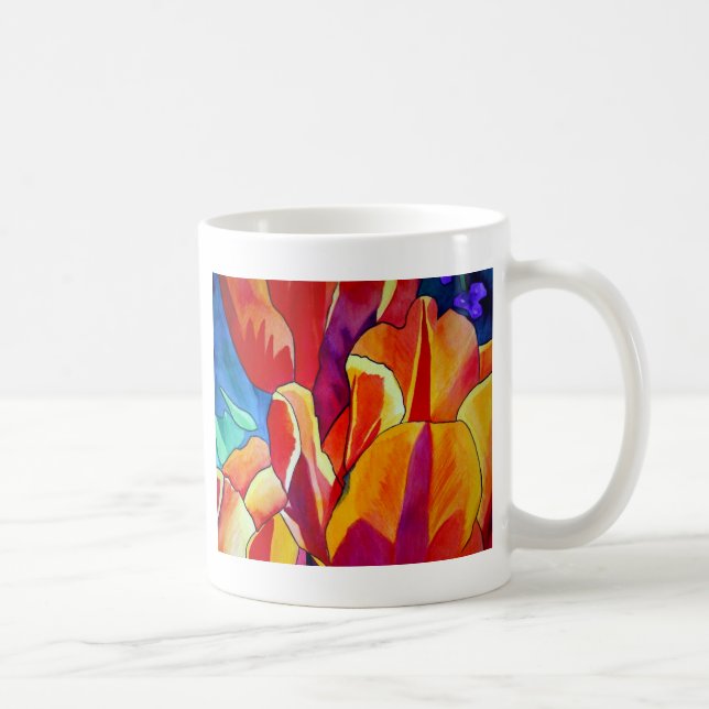 Taza De Café Naranja Tulips pintura de flores acuarelas (Derecha)