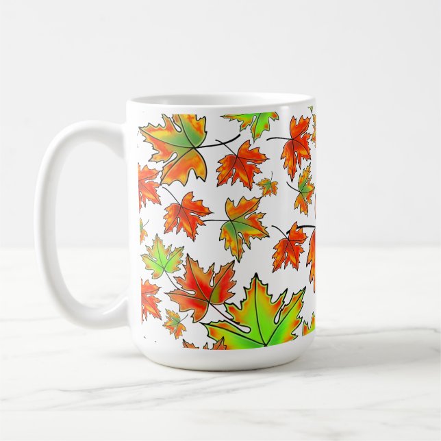 Taza De Café Naranja verde rojo otoño hojas de arce (Izquierda)