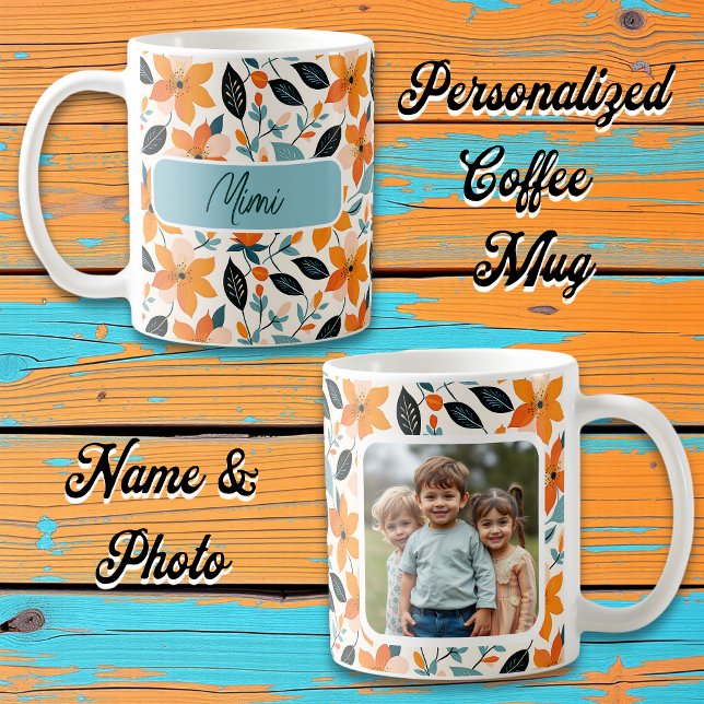 Taza De Café Naranja y flor azul personalizado (Subido por el creador)