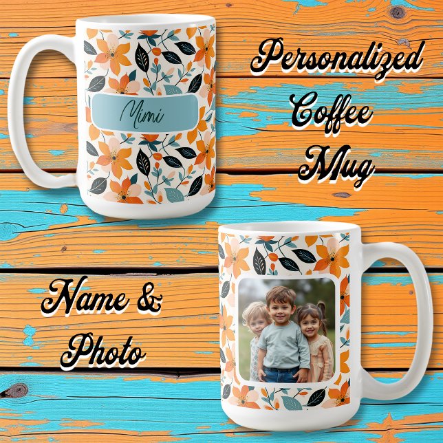 Taza De Café Naranja y flor azul personalizado (Subido por el creador)