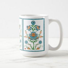 Taza De Café Naranja y flor verde azulada del arte popular