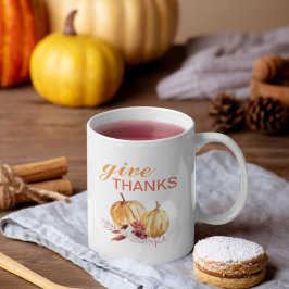 Taza De Café Naranja y Red de moda dan gracias y calabaza