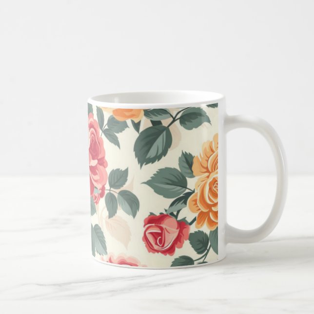 Taza De Café Naranja y Rosa dorado Floral (Derecha)