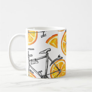 Taza De Café Naranjas de Bicicleta: Patrón de Verano en Acuarel