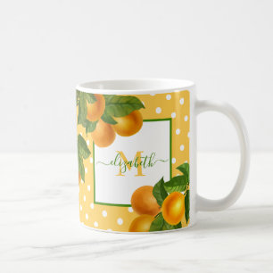 Taza De Café Naranjas de cítricos de monograma acuarela puntos 