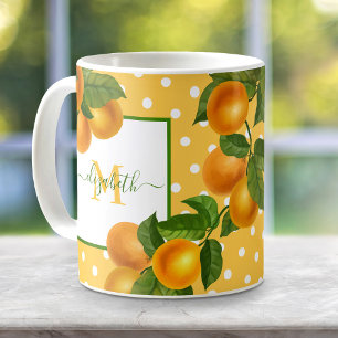 Taza De Café Naranjas de cítricos de monograma acuarela puntos