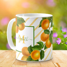 Taza De Café Naranjas de cítricos monogramo rayas acuarelas rús