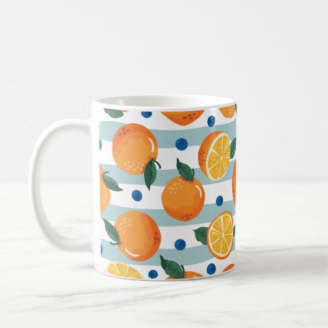 Taza De Café Naranjas de fondo a rayas, patrón de verano. (Izquierda)
