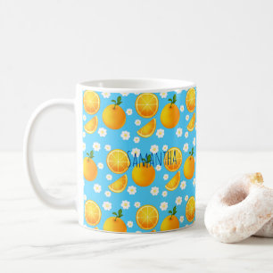 Taza De Café Naranjas y flores blancas