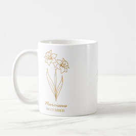 Taza De Café Narciso blanco y oro Diciembre Nombre personalizad