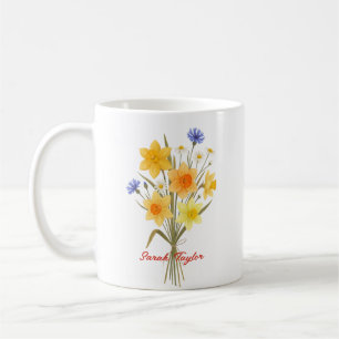 Taza De Café Narciso de Flor de Cumpleaños Personalizado