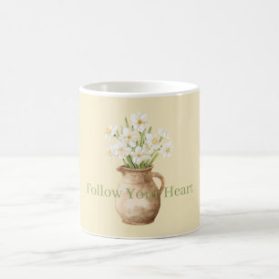 Taza De Café Narcisos Florales Blancos Amarillos
