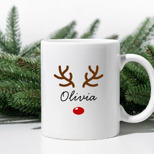 Taza De Café Nariz y cuernos de reno lindos Navidad personaliza