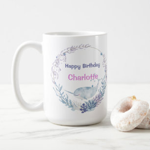 Taza De Café Narval de acuarela caprichosa Unicornio del