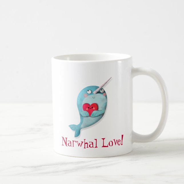 Taza De Café Narwhal lindo con el corazón (Derecha)