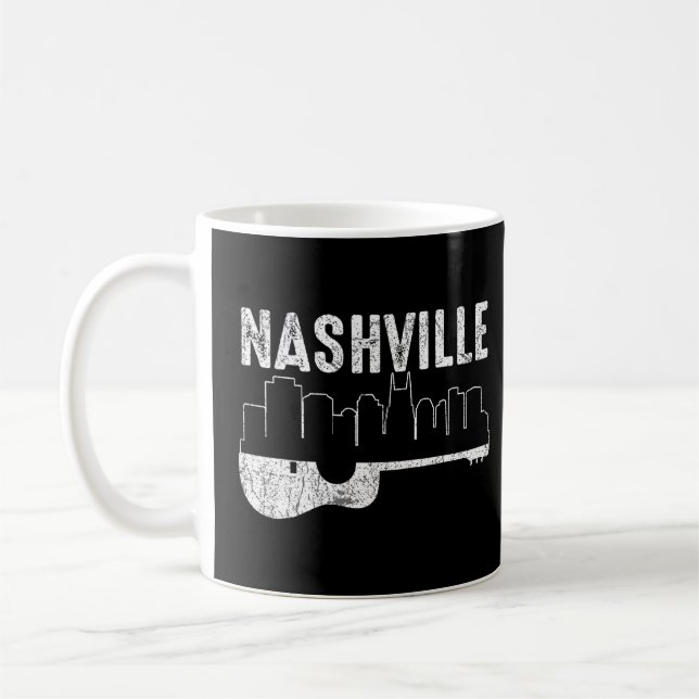 Taza De Café Nashville Skyline Tennessee Country Music Guitar P (Izquierda)