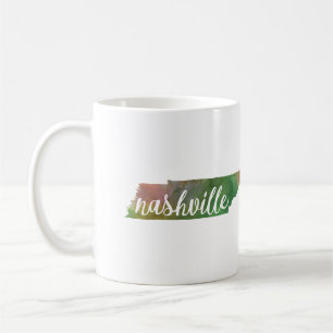 Taza De Café Nashville, Tennessee acuarela rosada y verde del  