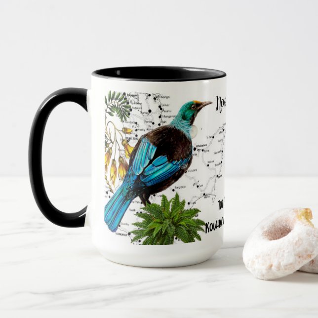 Taza de café nativa del pájaro de Nueva Zelanda (Con donut)