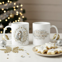 Taza De Café Natividad de Navidad de plata y oro