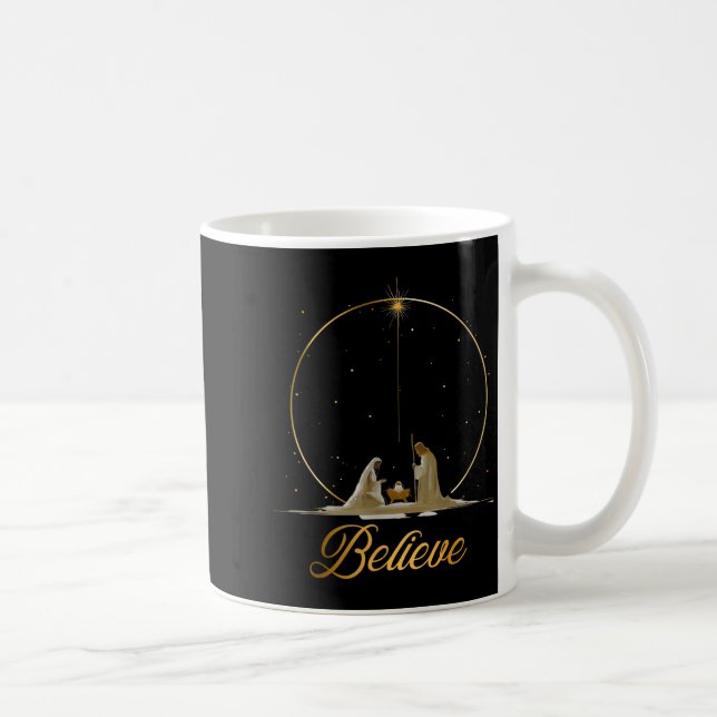 Taza De Café Nativity Scene Believe Christian Xmas Family Merry (Derecha)