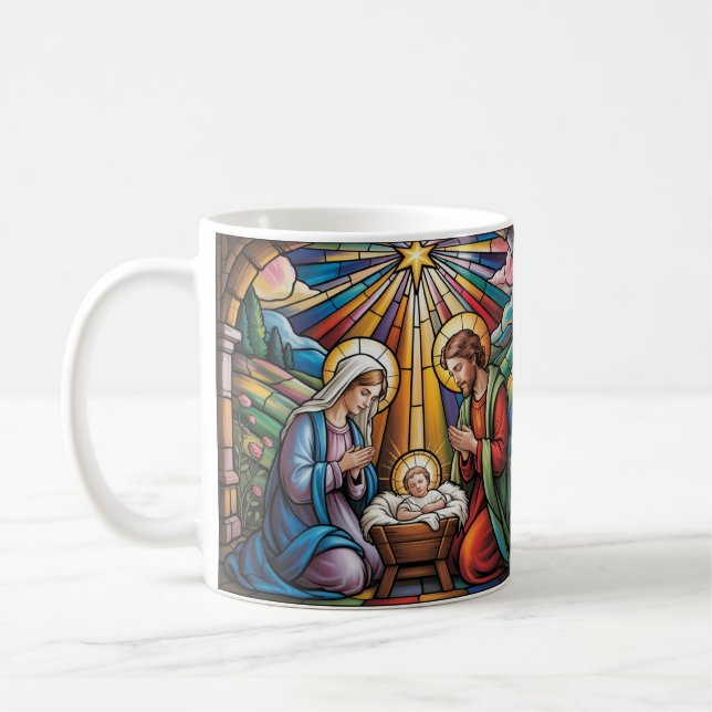 Taza De Café Nativity Stained Glass Art – Holy Family Christmas (Izquierda)