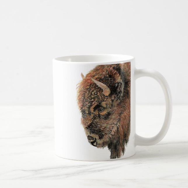 Taza De Café Naturaleza animal acuarela Bison Búfalo (Derecha)