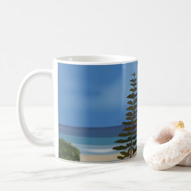 Taza De Café Naturaleza de los Pinos del Mar de Playa (Con donut)