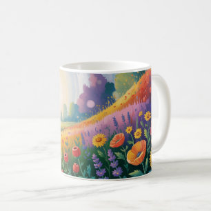 Taza De Café Naturaleza forestal con hierbas y flores de colore