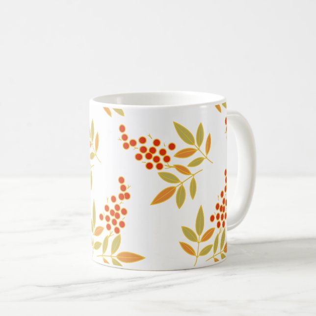 Taza De Café Naturaleza Naranja de Berias Blancas Rojas deja fl (Anverso derecho)