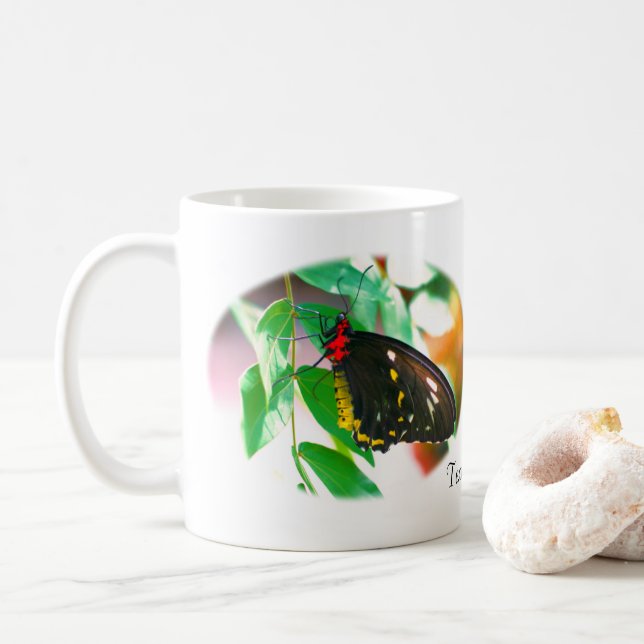 Taza De Café Naturaleza personalizada de la mariposa negra (Con donut)