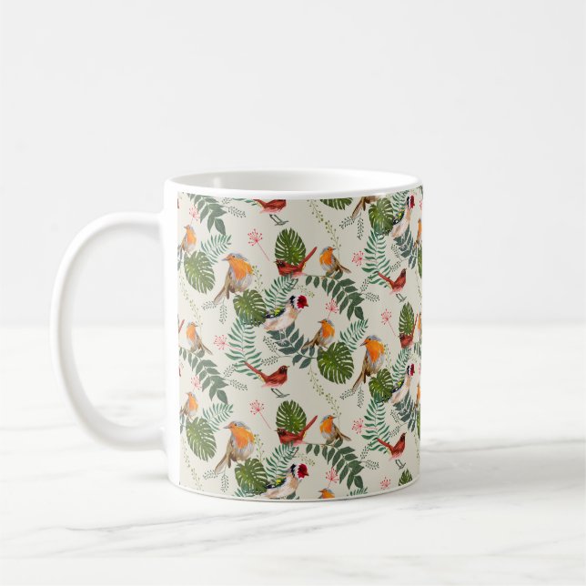Taza De Café Nature Bird Pattern - Ornithology Gift cute summer (Izquierda)