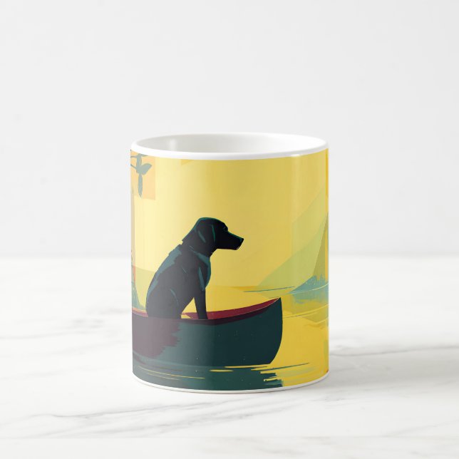 Taza De Café Nature Minimalist Black Labrador Canoe (Centro)