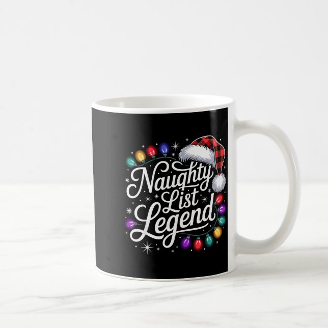 Taza De Café Naughty List Legend Xmas Lights Buffalo Plaid Red  (Derecha)