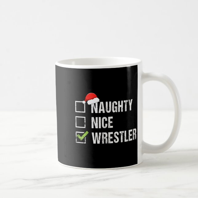 Taza De Café Naughty Nice Wrestler Shirt Wrestling Santa Christ (Derecha)