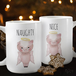 Taza De Café Naughty or Nice Cute Holiday Angel Pig Cartoon