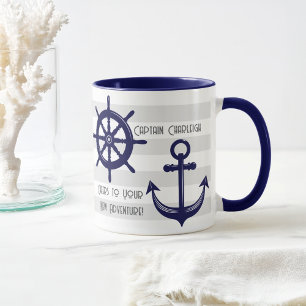 Taza de café náutica con ancla personalizada y rue