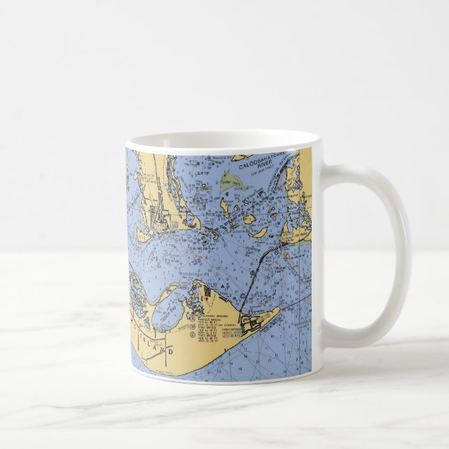 Taza de café náutica de la carta de la isla de (Derecha)