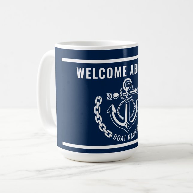 Taza De Café Nautical Anchor Boat & Captain Name (Anverso izquierdo)